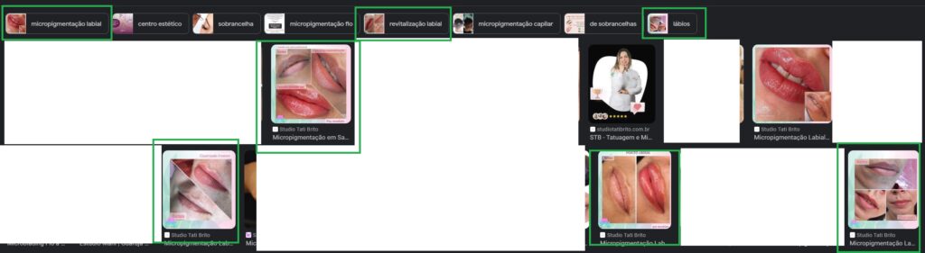 A imagem mostra os resultados de SEO para micropigmentação no Google Imagens. São mais de 8 fotos aparecendo na tela principal. 